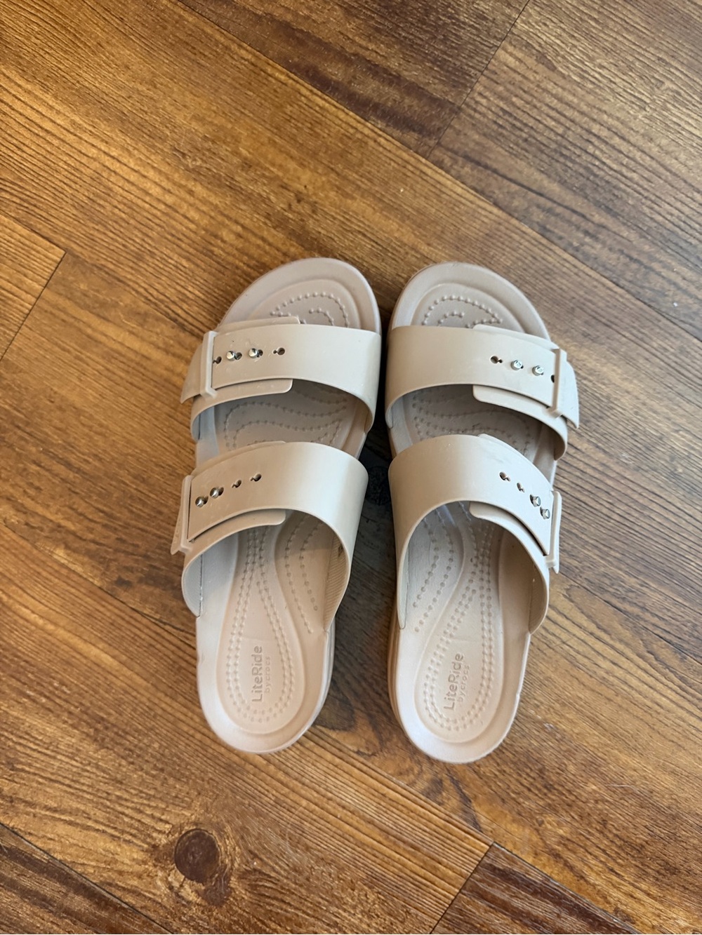 CROCS Beige Double Buckle Slide Sandals
